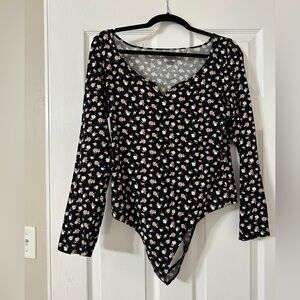 VS Pink Long Sleeve Floral Bodysuit